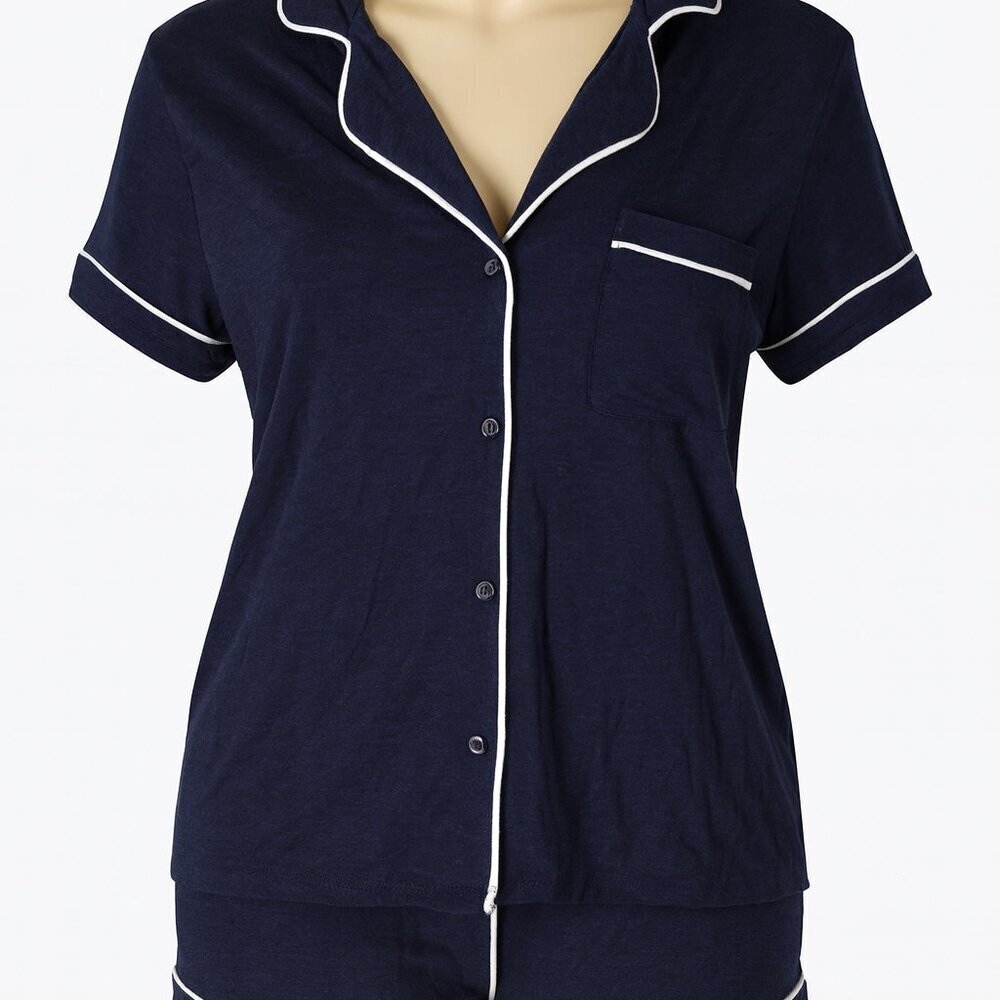 NWT Auden Women's L Cloud Knit Navy Blue Short Sleeve Pajama Top